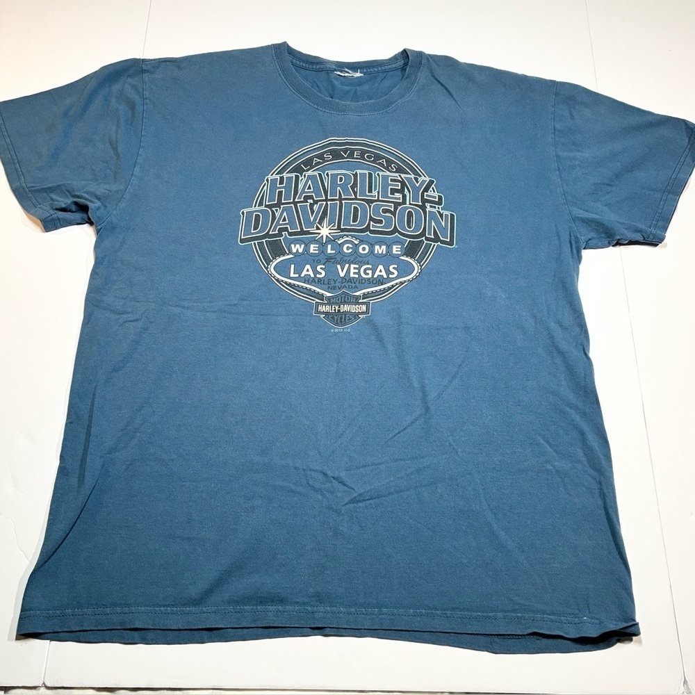 Harley Davidson T Shirt Men's XL (tag Missing) Blue Las Vegas Biker Streetwear